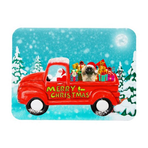 Pekingese Dog Christmas Santa Delivery Truck Magnet