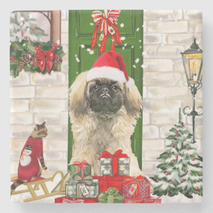 Pekingese Dog Christmas Stone Coaster