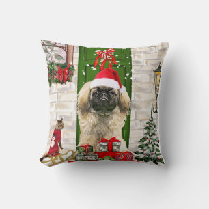 Pekingese Dog Christmas Throw Pillow