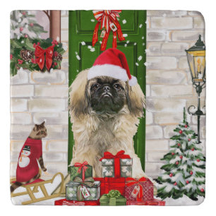 Pekingese Dog Christmas  Trivet