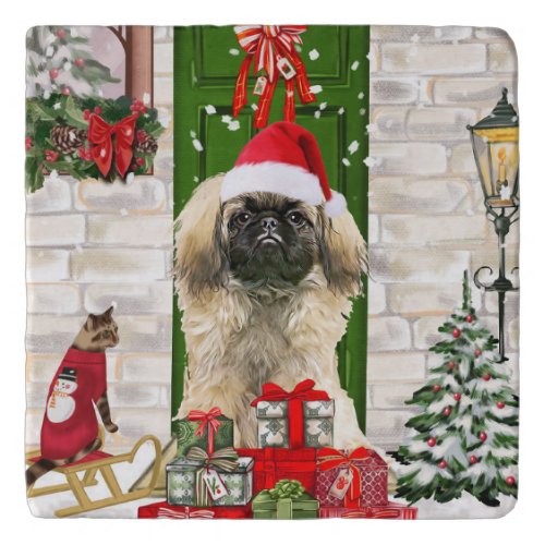 Pekingese Dog Christmas  Trivet