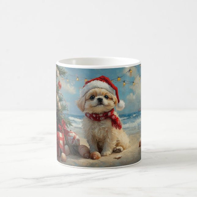 Pekingese Dog Christmas Vintage Beach  Coffee Mug (Center)