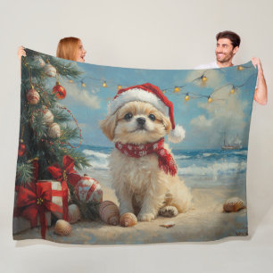 Pekingese Dog Christmas Vintage Beach Fleece Blanket