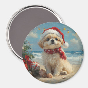 Pekingese Dog Christmas Vintage Beach Magnet