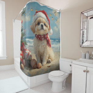 Pekingese Dog Christmas Vintage Beach Shower Curtain