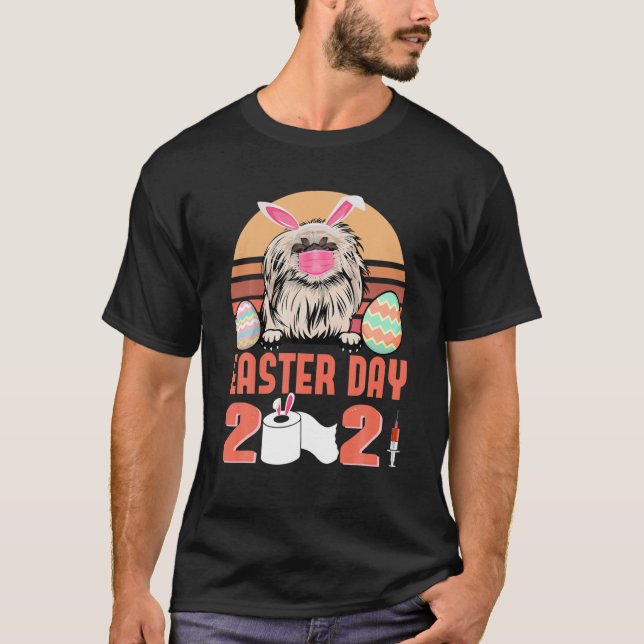 Pekingese Dog Face Mask Rabbit Bunny Egg Easter Da T-Shirt (Front)