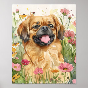 Pekingese Dog Fluffy Watercolor Poster Print