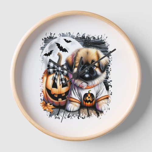 Pekingese Dog Halloween Square Clock