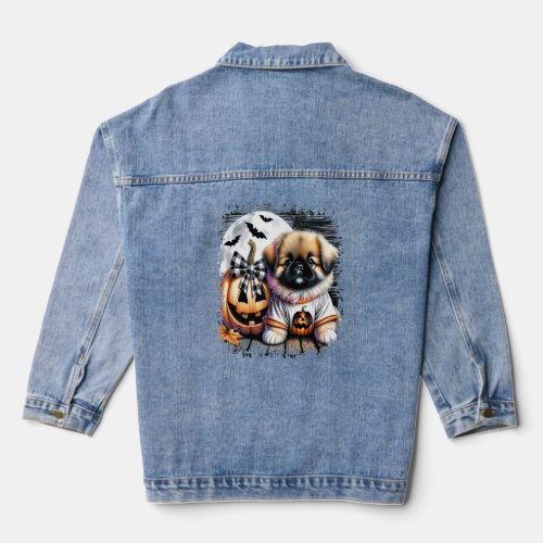 Pekingese Dog Halloween Square Denim Jacket