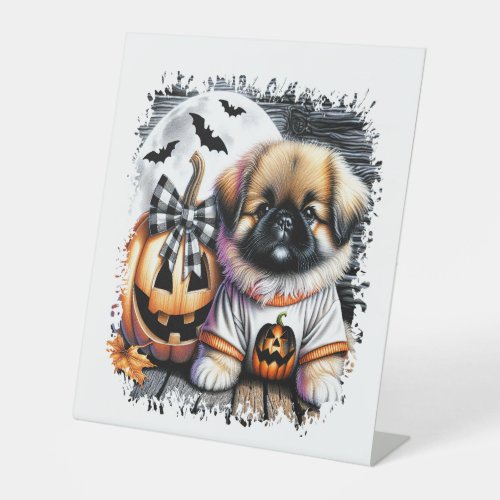Pekingese Dog Halloween Square Pedestal Sign