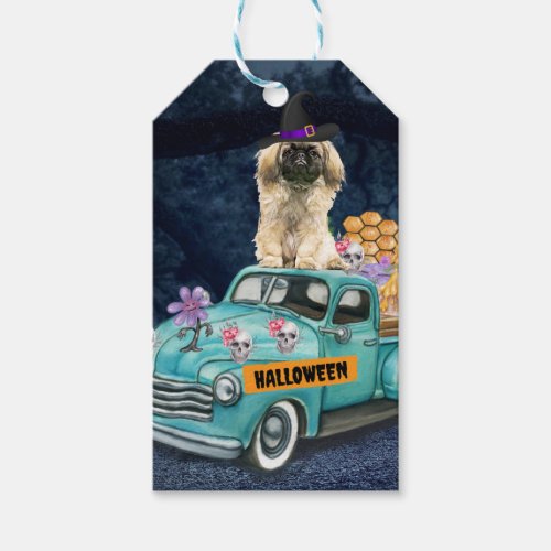 Pekingese Dog Halloween Truck Scary Night  Gift Tags