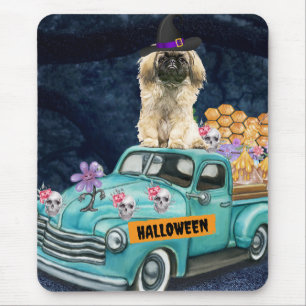 Pekingese Dog Halloween Truck Scary Night Mouse Pad