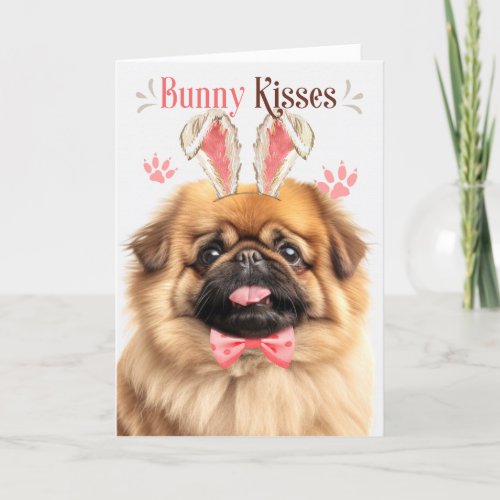 Pekingese Dog in Bunny Ears for Easter Holiday Card