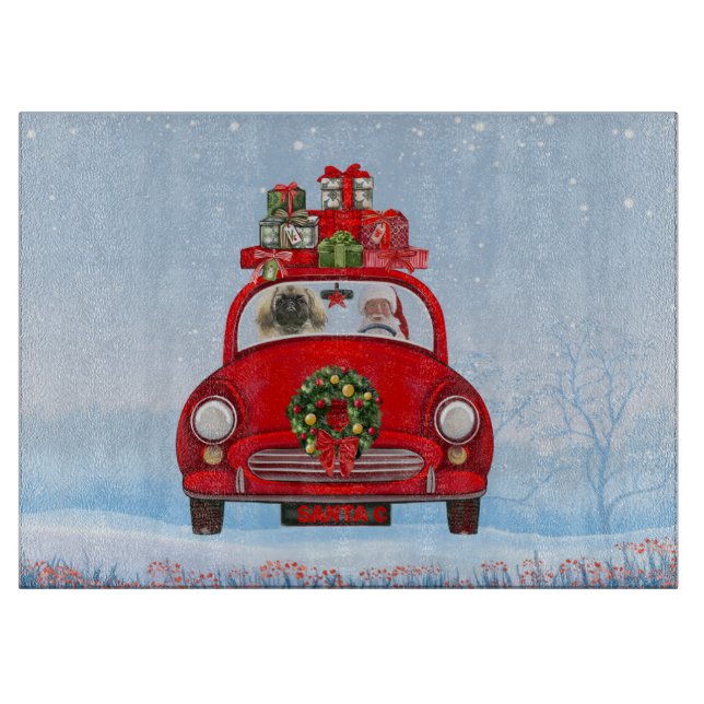 Pekingese Dog In Car With Santa Claus  Cutting Board (Front)