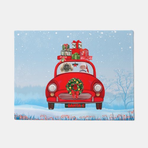 Pekingese Dog In Car With Santa Claus  Doormat