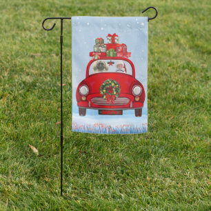 Pekingese Dog In Car With Santa Claus  Garden Flag
