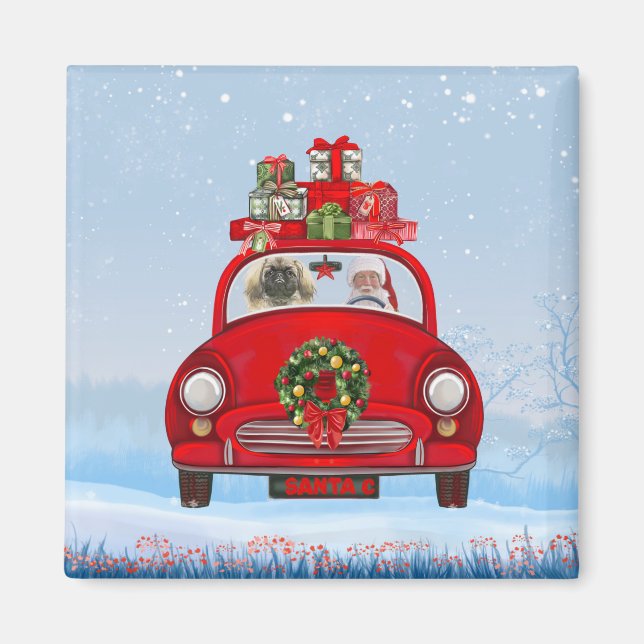 Pekingese Dog In Car With Santa Claus  Magnet (Front)