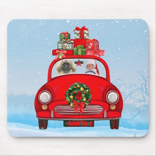 Pekingese Dog In Car With Santa Claus  Mouse Pad