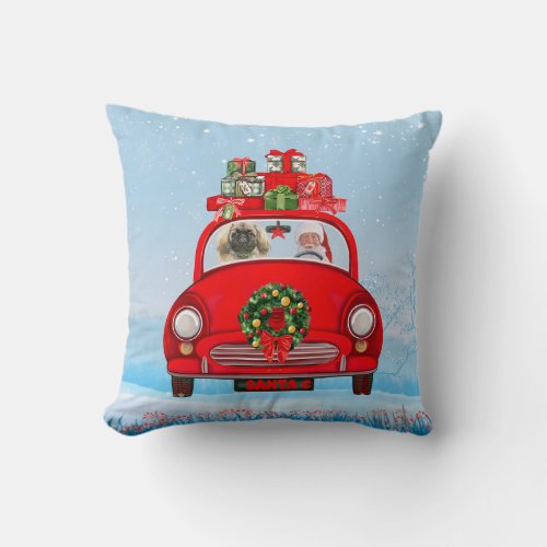 Pekingese Dog In Car With Santa Claus Throw Pillow