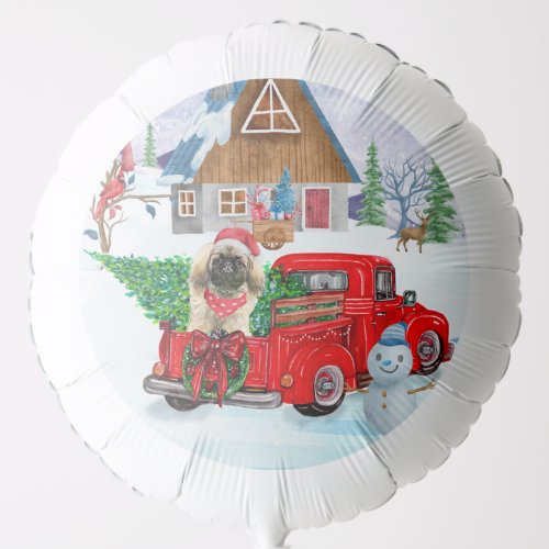 Pekingese Dog In Christmas Delivery Truck Snow  Balloon