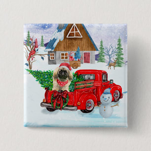 Pekingese Dog In Christmas Delivery Truck Snow Button