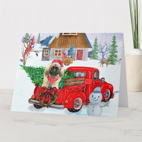 Pekingese Dog In Christmas Delivery Truck Snow Card