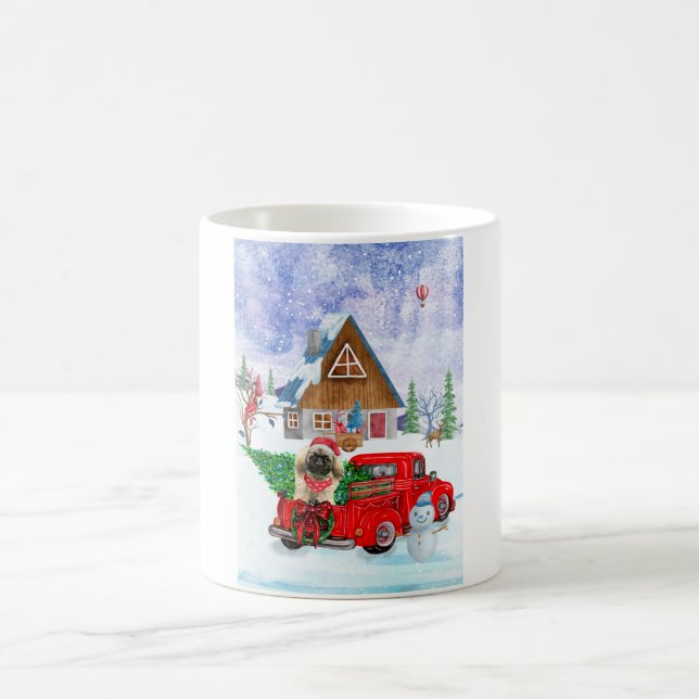 Pekingese Dog In Christmas Delivery Truck Snow  Coffee Mug (Center)