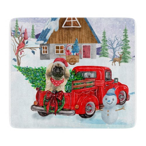 Pekingese Dog In Christmas Delivery Truck Snow  Cutting Board