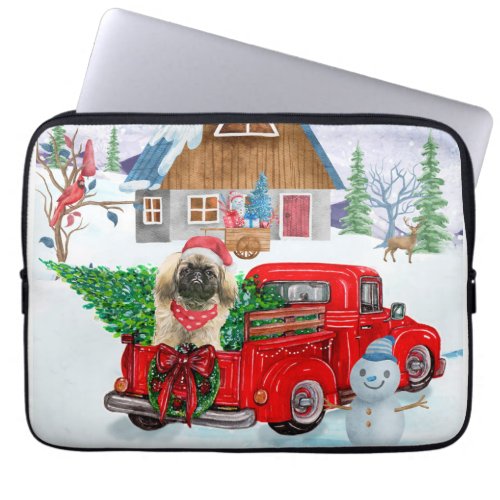Pekingese Dog In Christmas Delivery Truck Snow Laptop Sleeve