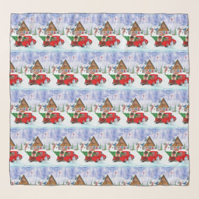 Pekingese Dog In Christmas Delivery Truck Snow  Scarf (Front)