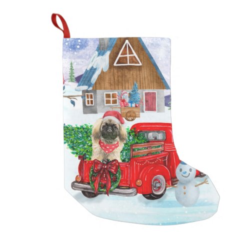 Pekingese Dog In Christmas Delivery Truck Snow Small Christmas Stocking