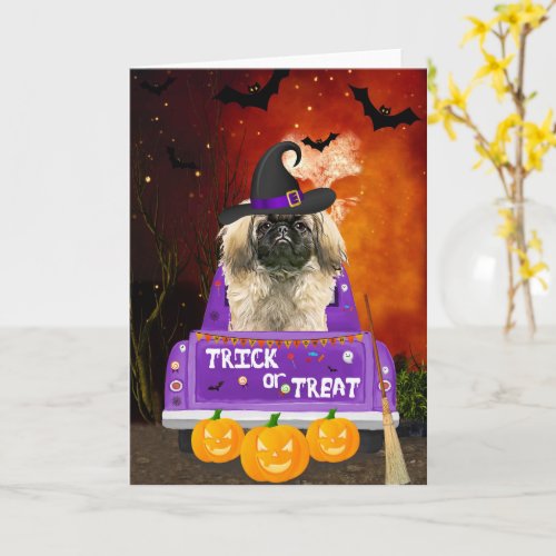 Pekingese Dog in Halloween Truck Card