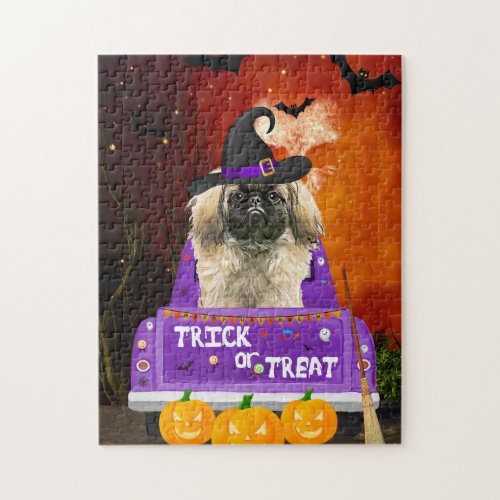 Pekingese Dog in Halloween Truck Jigsaw Puzzle