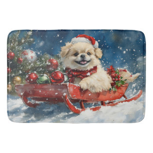 Pekingese Dog in Sledge Let it Snow Christmas Bath Mat