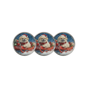 Pekingese Dog in Sledge Let it Snow Christmas Golf Ball Marker
