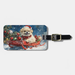 Pekingese Dog in Sledge Let it Snow Christmas Luggage Tag