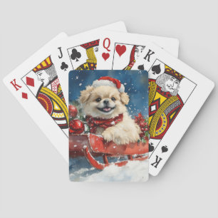 Pekingese Dog in Sledge Let it Snow Christmas Poker Cards
