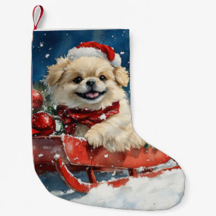 Pekingese Dog in Sledge Let it Snow Christmas Small Christmas Stocking