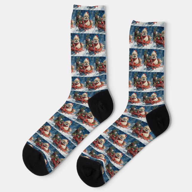 Pekingese Dog in Sledge Let it Snow Christmas Socks (Left)