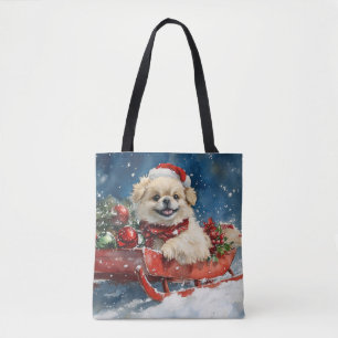 Pekingese Dog in Sledge Let it Snow Christmas Tote Bag