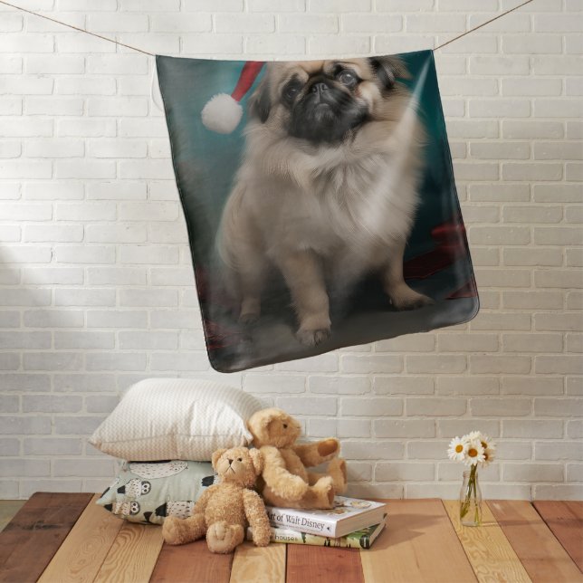 Pekingese Dog in Snow Christmas Baby Blanket (In Situ)