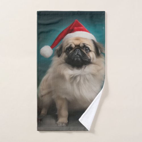 Pekingese Dog in Snow Christmas Bath Towel Set