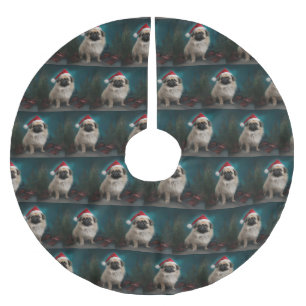 Pekingese Dog in Snow Christmas Brushed Polyester Tree Skirt