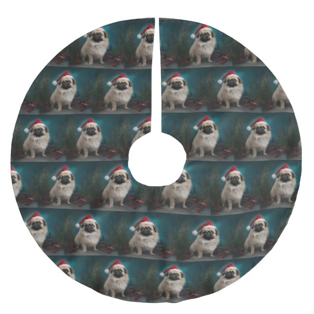 Pekingese Dog in Snow Christmas Brushed Polyester Tree Skirt (Front)