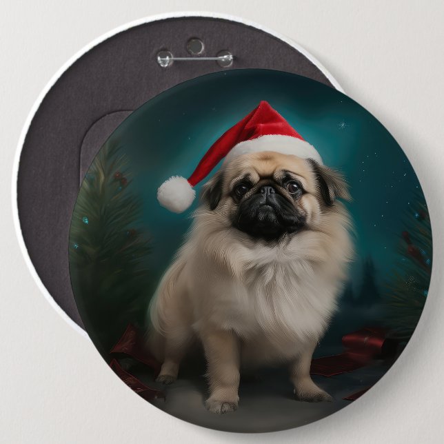 Pekingese Dog in Snow Christmas Button (Front & Back)