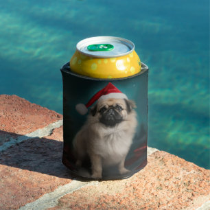Pekingese Dog in Snow Christmas Can Cooler