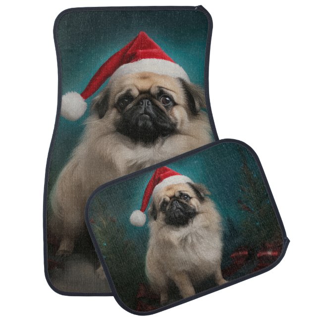 Pekingese Dog in Snow Christmas Car Floor Mat (Set)