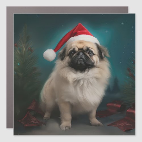 Pekingese Dog in Snow Christmas Car Magnet