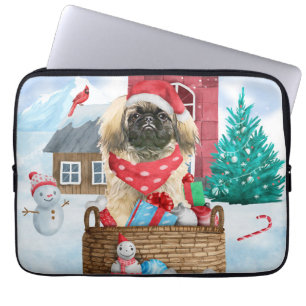 Pekingese Dog In snow Christmas Dog House Laptop Sleeve
