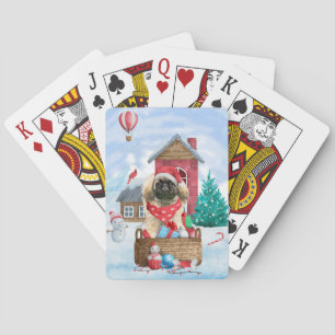Pekingese Dog In snow Christmas Dog House Poker Cards